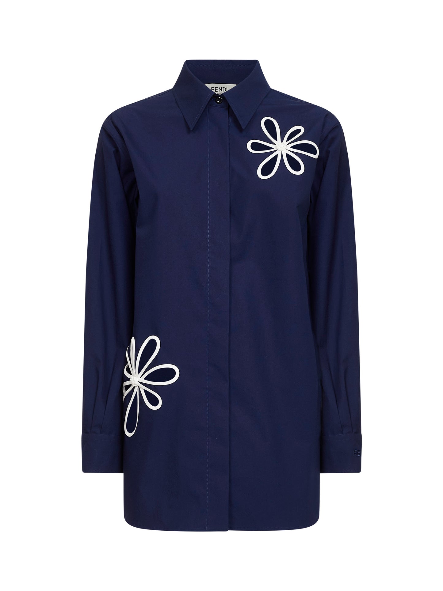 Dark blue poplin shirt with Fendi Ajour motif