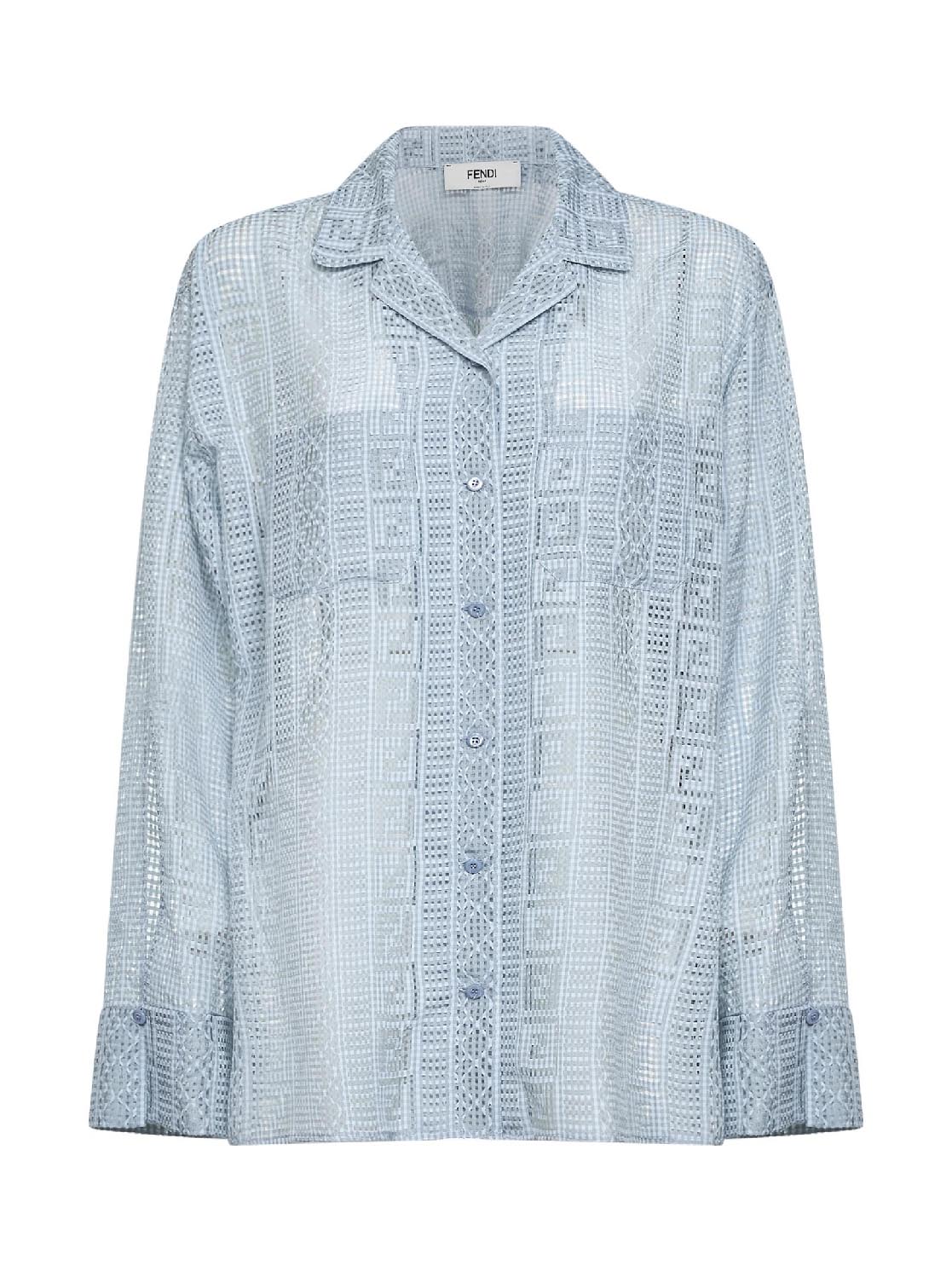 Light blue burnout silk blend pajama shirt