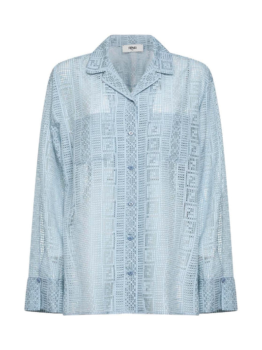 Light blue burnout silk blend pajama shirt