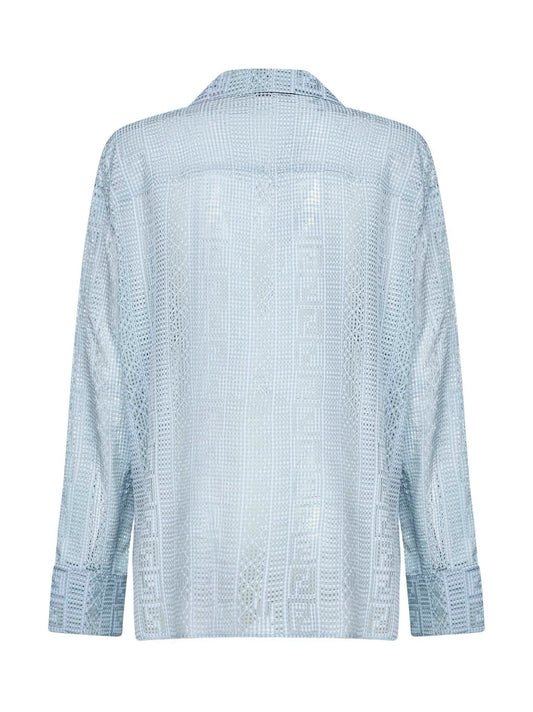 Light blue burnout silk blend pajama shirt