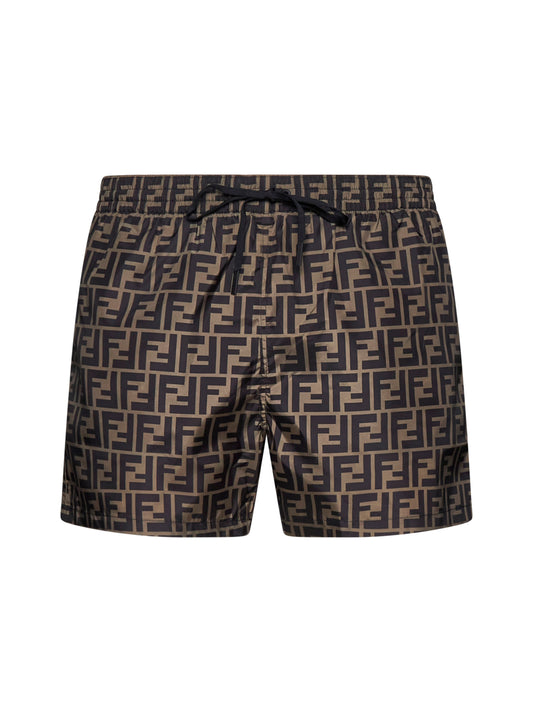 Short in nylon marrone Fendi