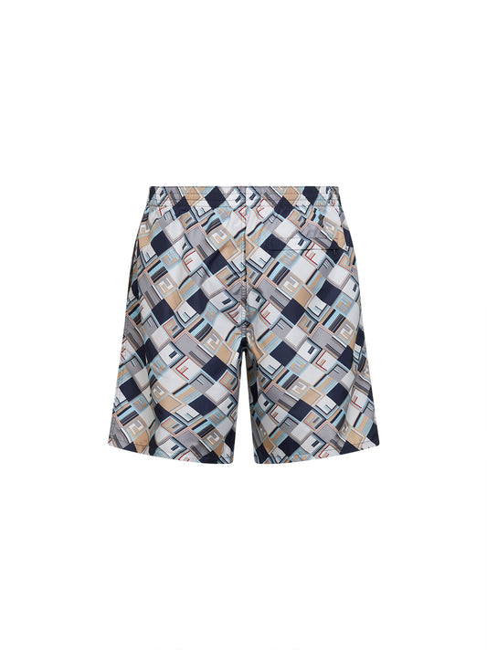 Multicolor FF Check-pattern nylon swim shorts