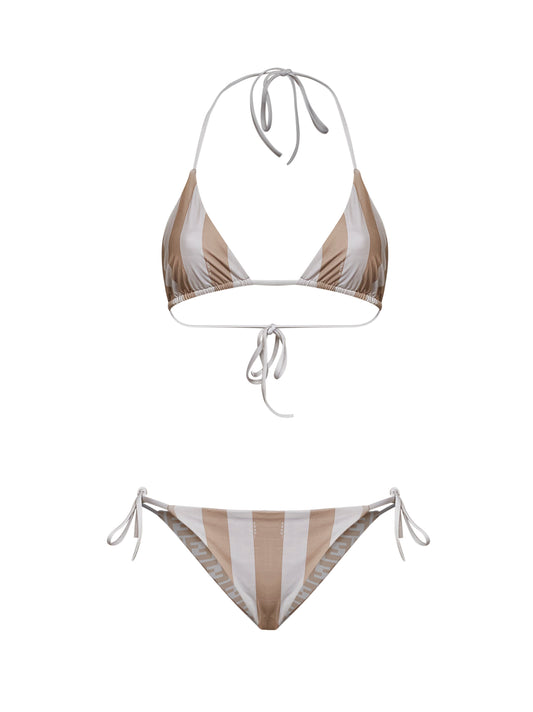 Beige Pequin and FF lycra reversible bikini