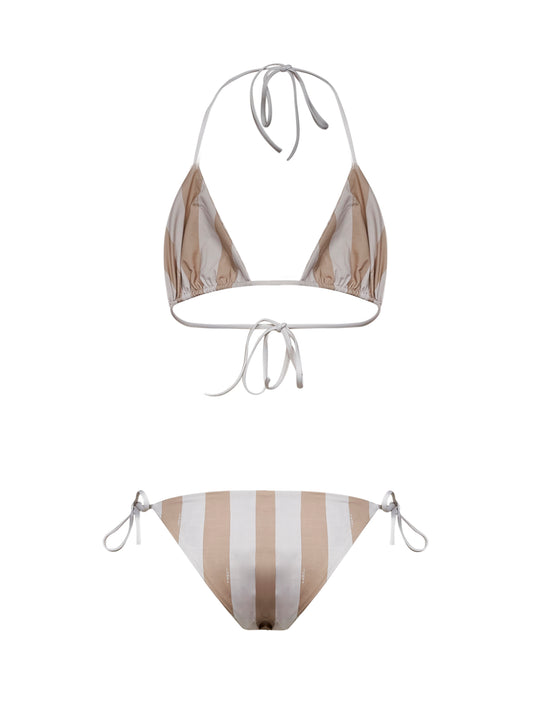 Beige Pequin and FF lycra reversible bikini