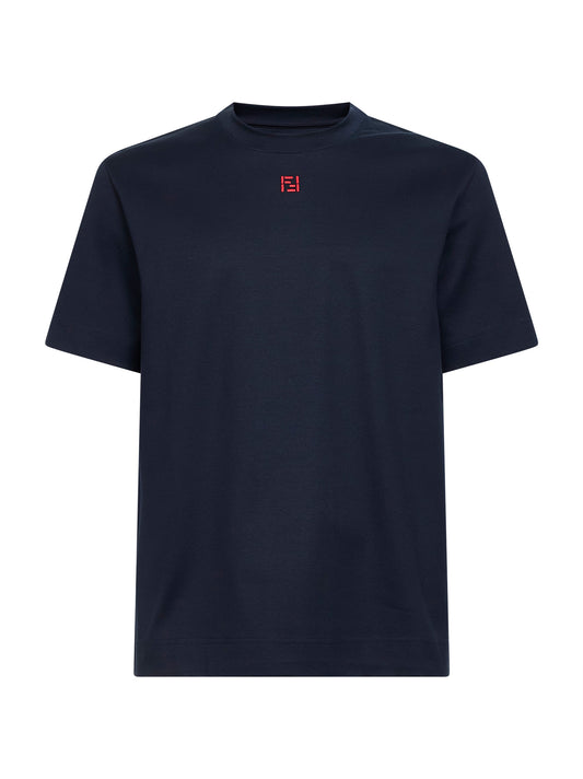 T-Shirt con logo in jersey di cotone blu scuro