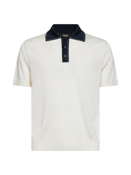 Natural viscose knit polo shirt with contrasting details