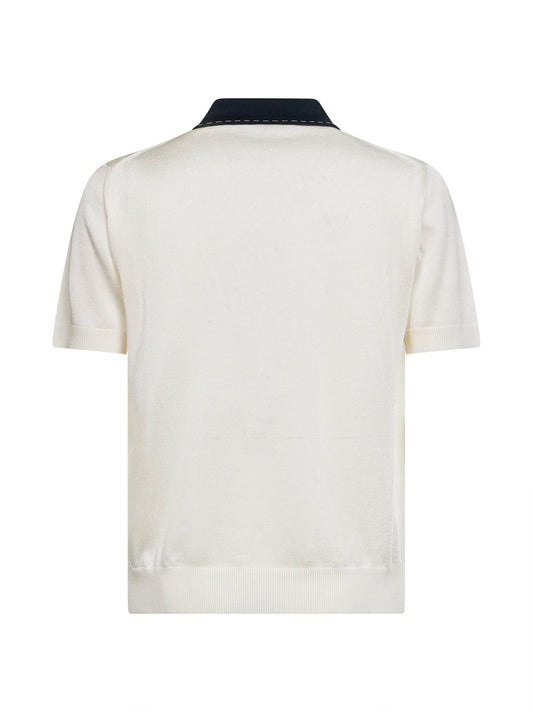 Natural viscose knit polo shirt with contrasting details