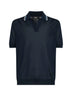 Polo in maglia di viscosa blu scuro con dettagli a righe