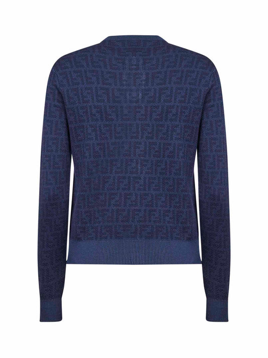 Cardigan in lana FF blu denim