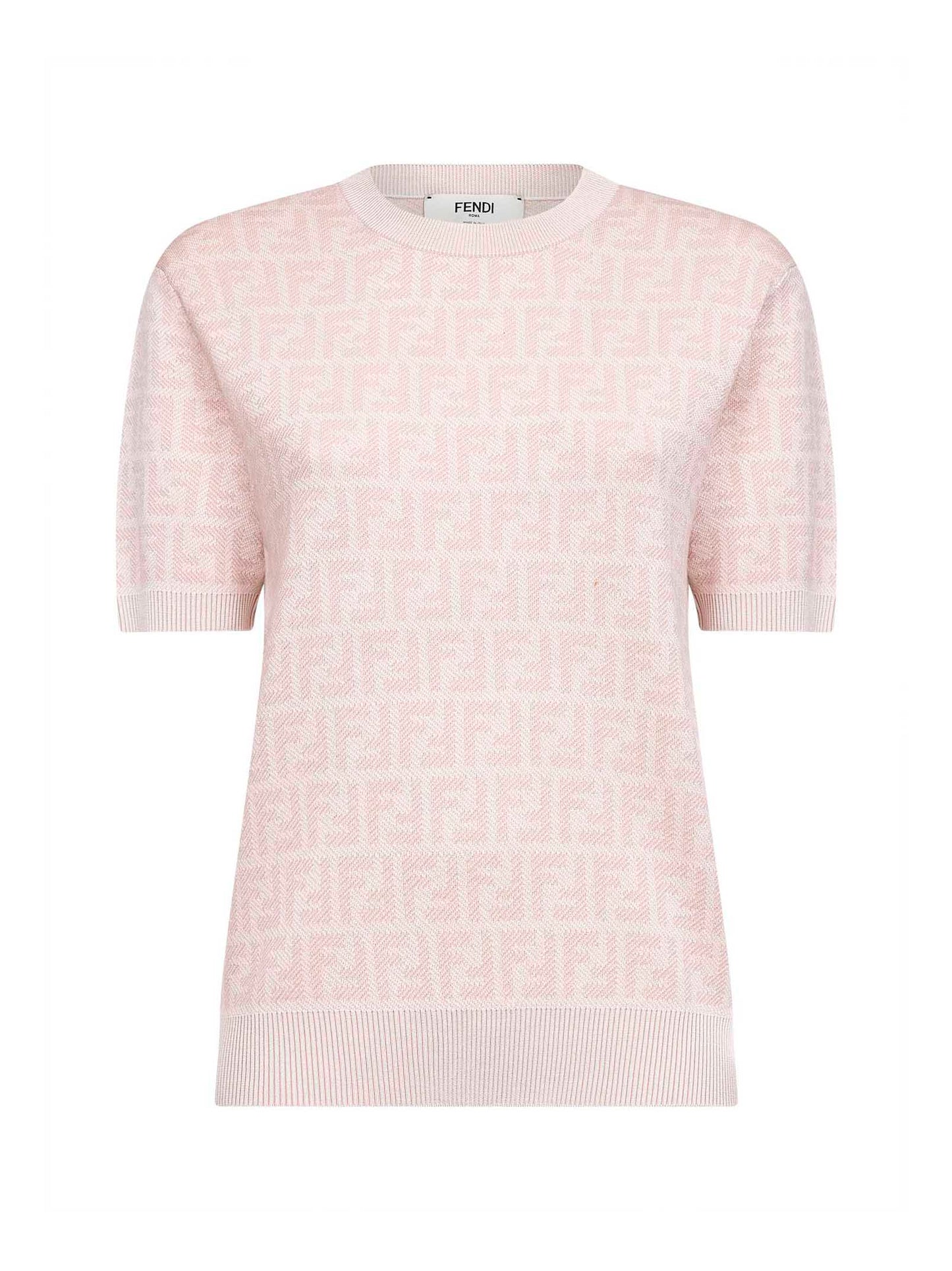 Maglia girocollo in lana FF rosa chiaro