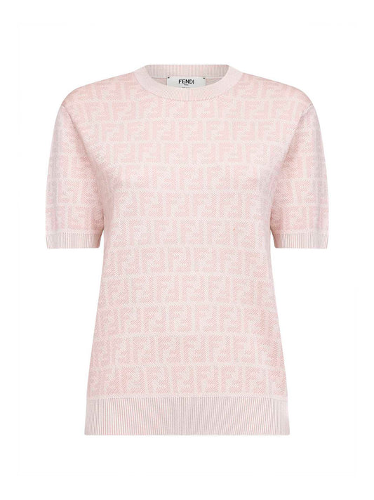 Maglia girocollo in lana FF rosa chiaro