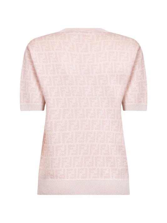 Maglia girocollo in lana FF rosa chiaro