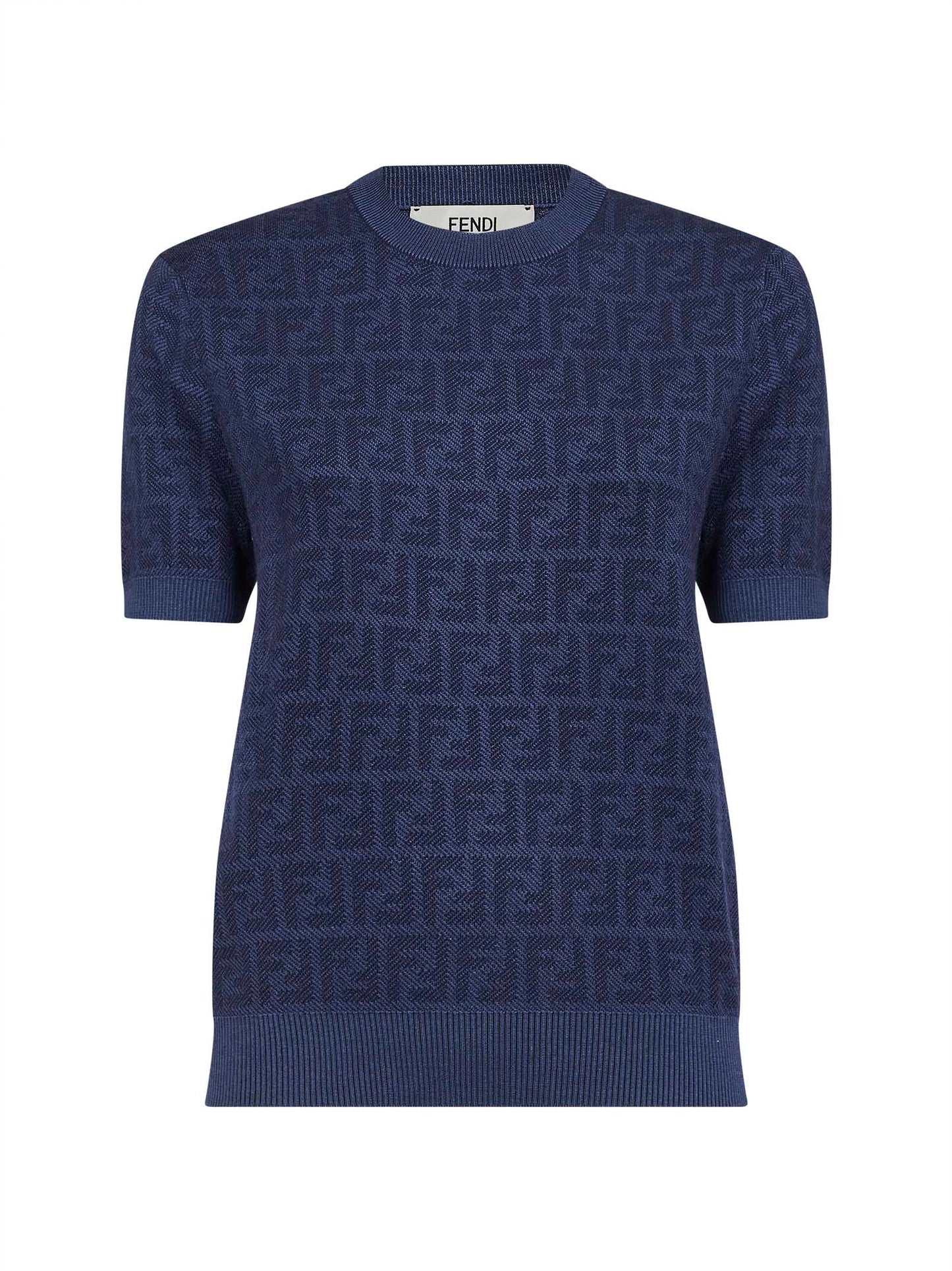 Maglia girocollo in lana FF blu denim