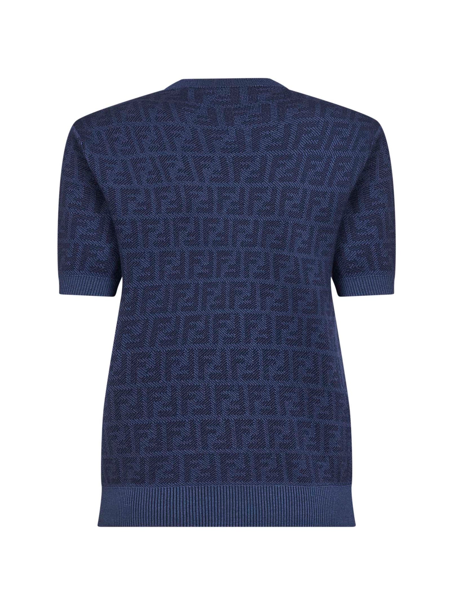 Maglia girocollo in lana FF blu denim