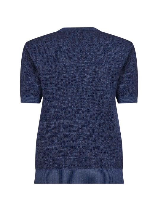 Maglia girocollo in lana FF blu denim