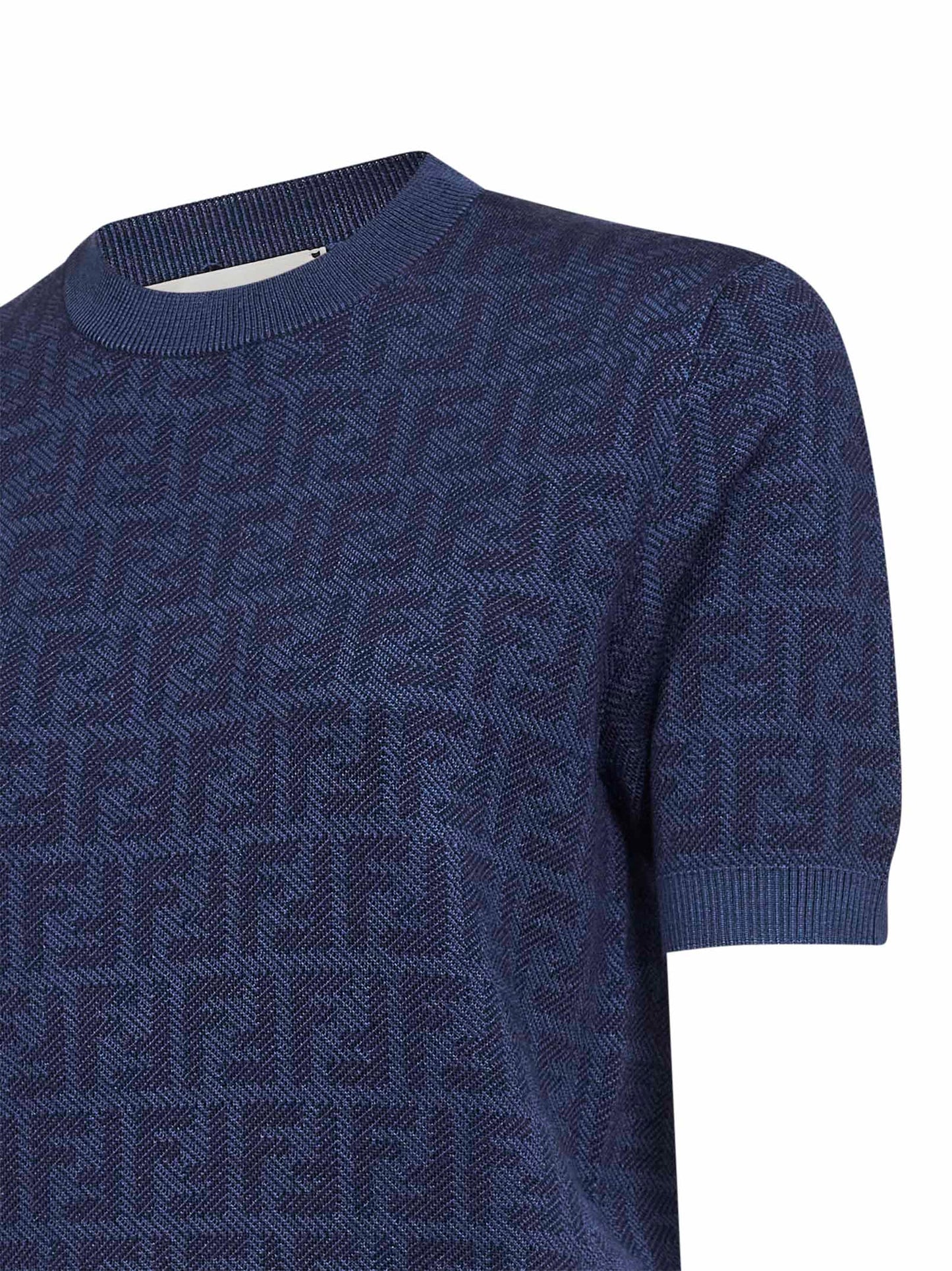 Maglia girocollo in lana FF blu denim