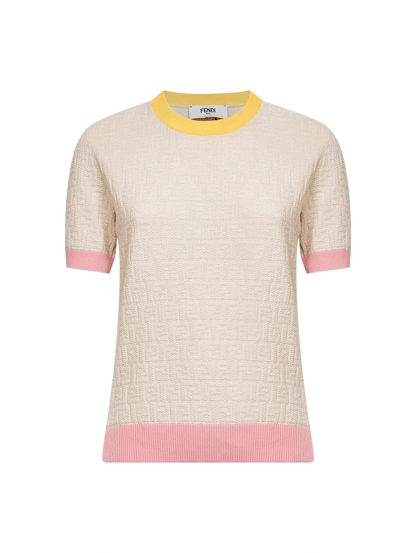 Ecru FF cotton and silk sweater with color block edges<BR/>