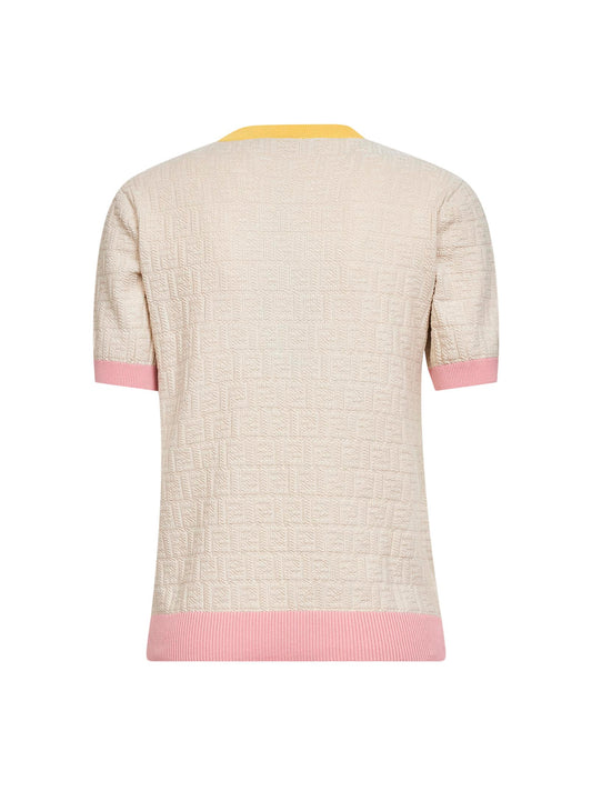 Ecru FF cotton and silk sweater with color block edges<BR/>