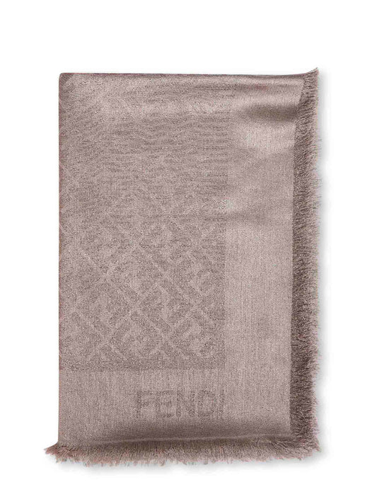 Scialle FF in lana e seta metallizzata tortora