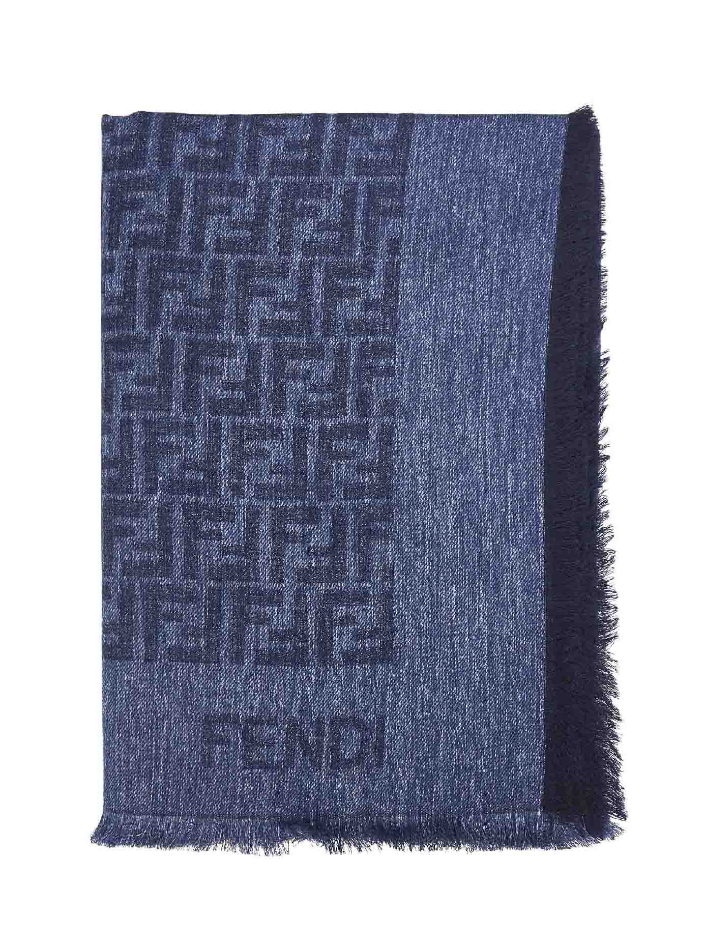 Denim blue cotton and wool FF shawl