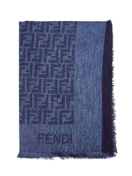 Denim blue cotton and wool FF shawl