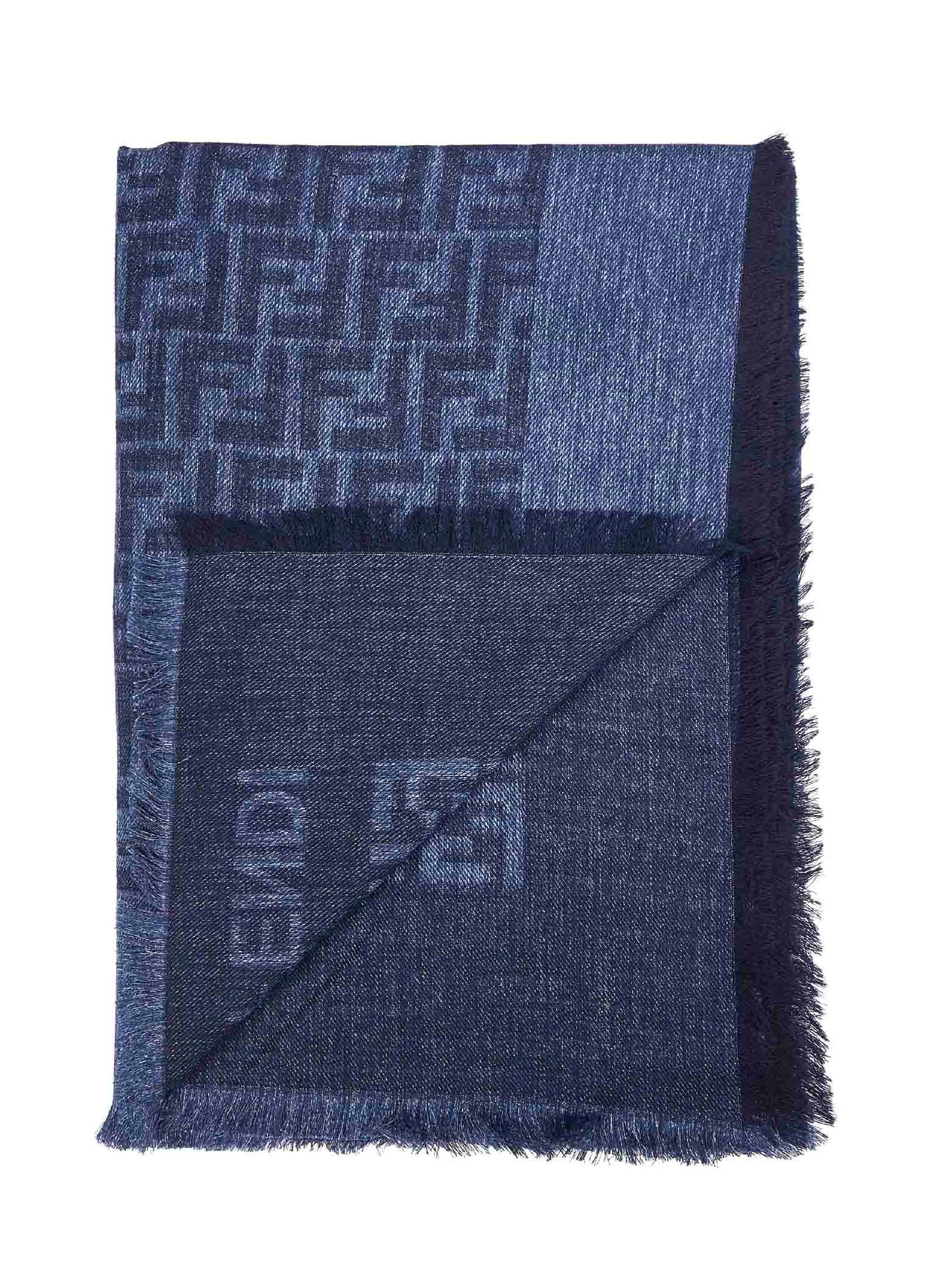Denim blue cotton and wool FF shawl