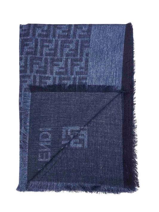 Denim blue cotton and wool FF shawl