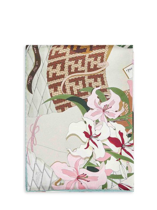 Foulard Fendi Florist in seta stampata verde chiaro