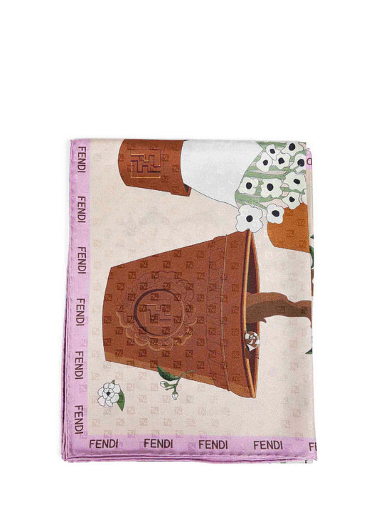 Foulard Fendi Gardening in seta stampata beige