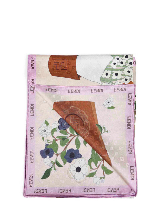 Foulard Fendi Gardening in seta stampata beige