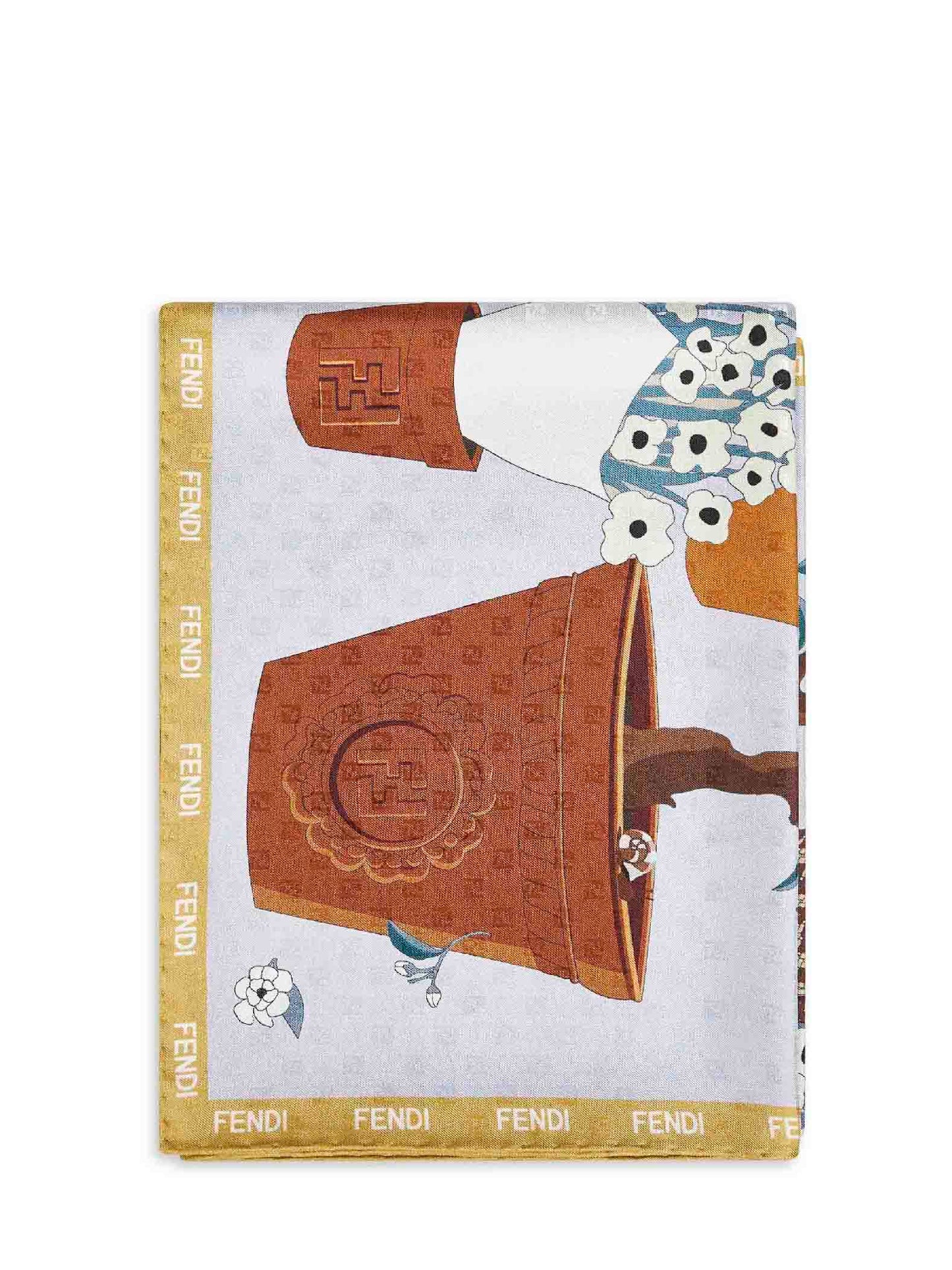 Foulard Fendi Gardening in seta stampata azzurra