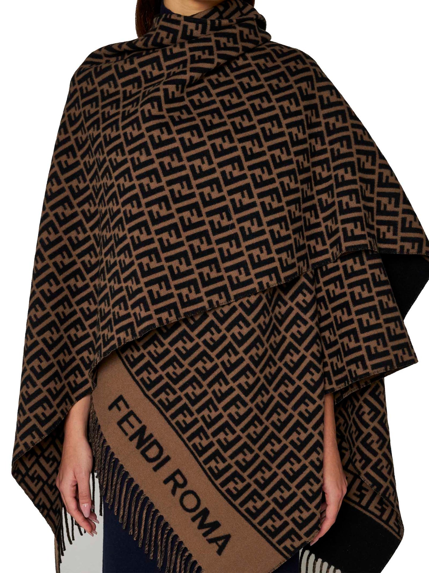 Brown wool and cashmere poncho