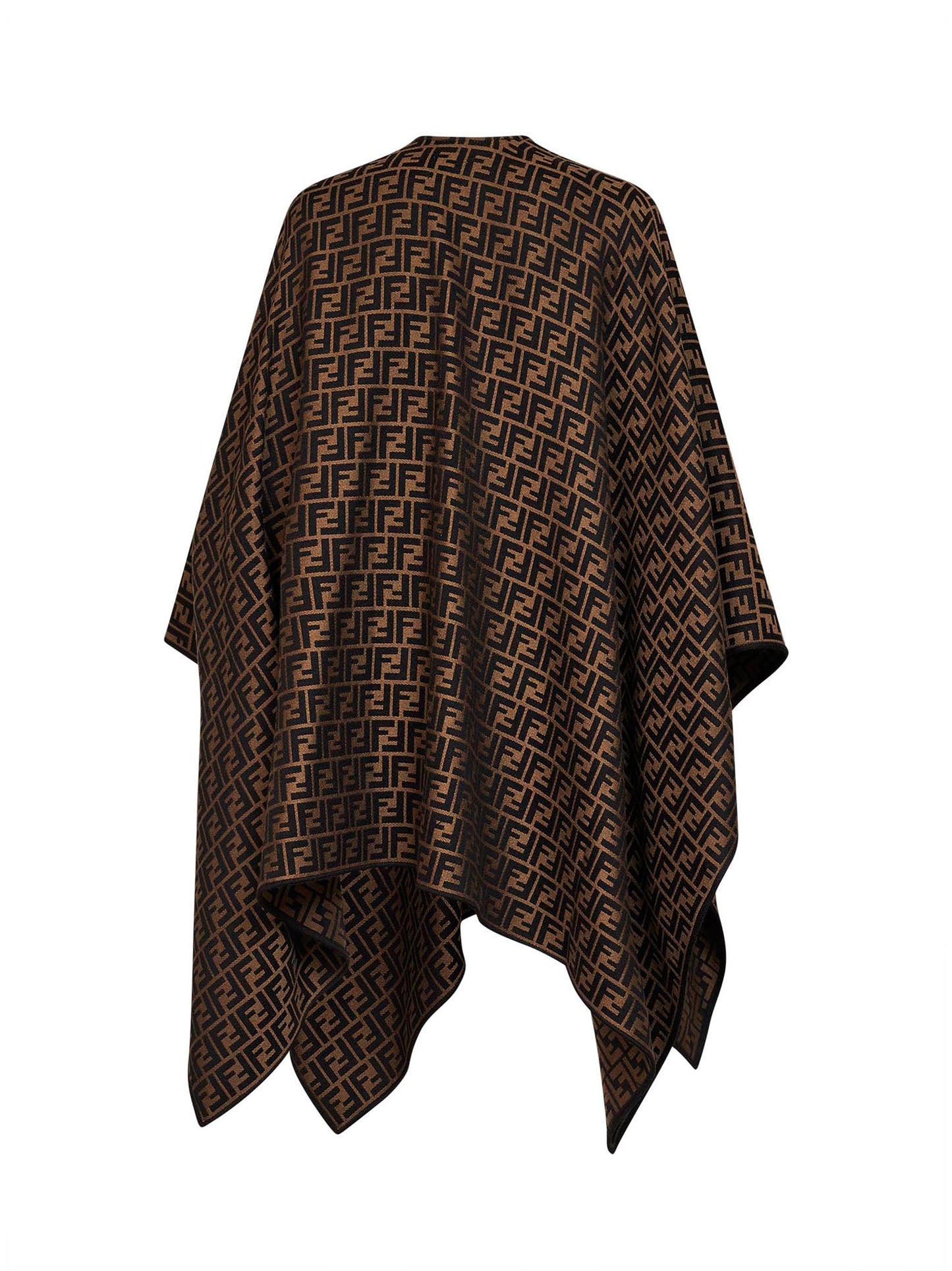 Poncho in lana e seta jacquard FF marrone