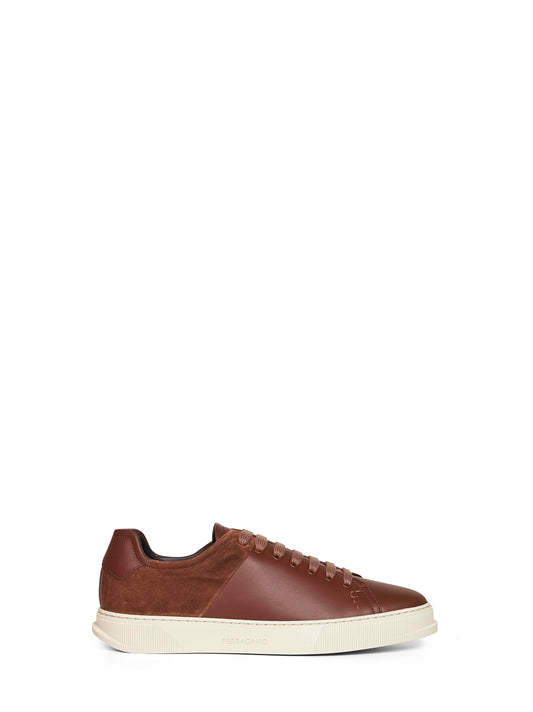 Brown leather and suede Clayton low-top sneakers