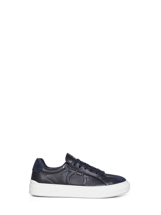 Navy blue leather Gancini sneakers