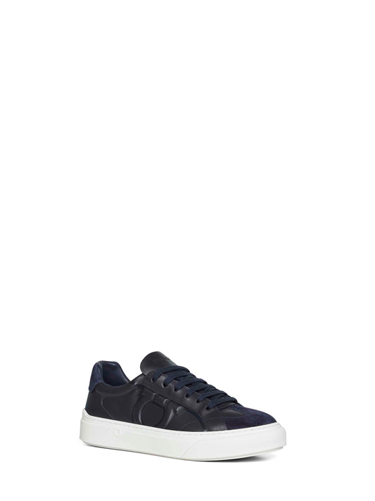 Navy blue leather Gancini sneakers