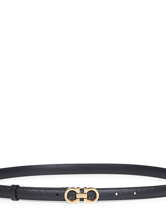 Cintura Gancini in pelle di vitello martellata nera