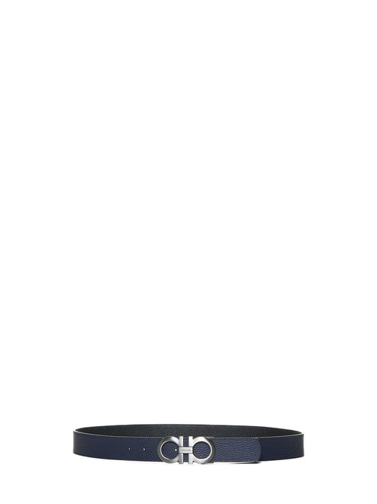 Black leather reversible Gancini belt