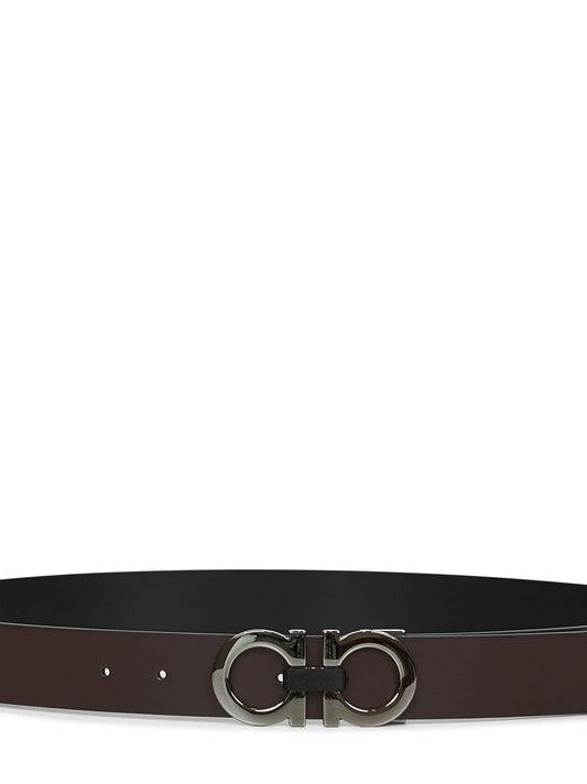 Cintura reversibile Gancini testa di moro