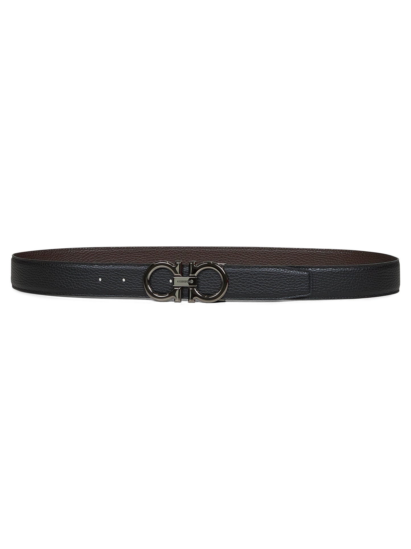 Black leather reversible Gancini belt