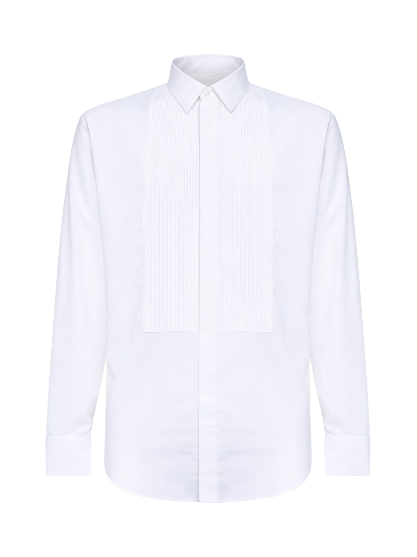 Camicia smoking in twill di cotone bianco con plastron plissé