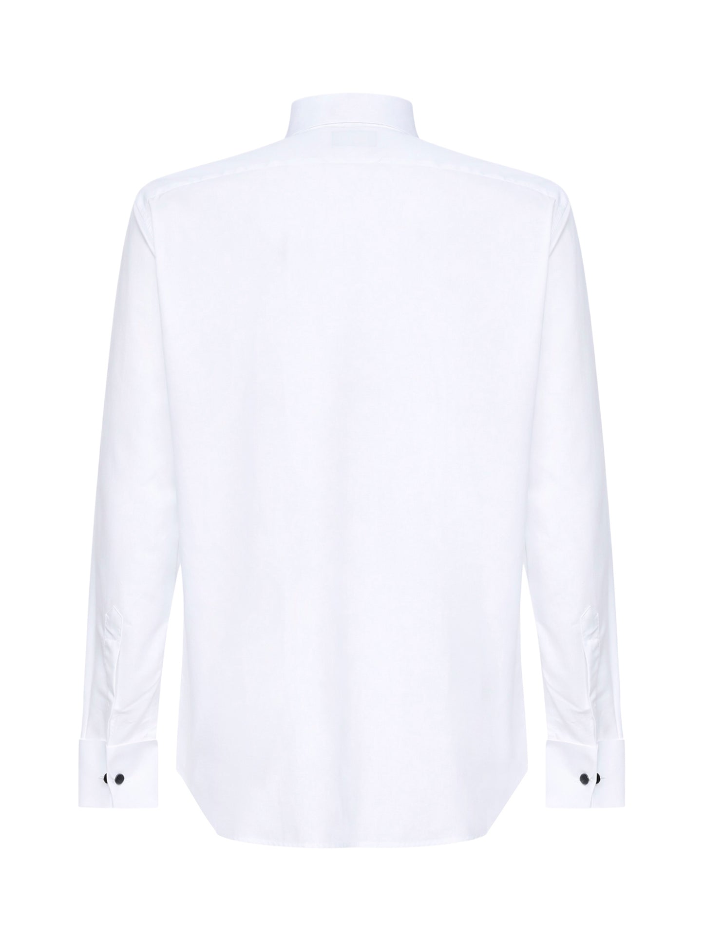 Camicia smoking in twill di cotone bianco con plastron plissé