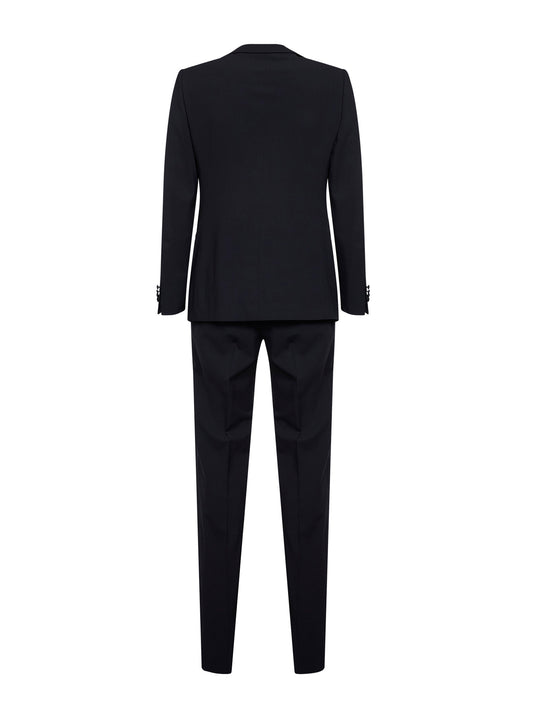 Dark navy virgin wool crepe tuxedo suit