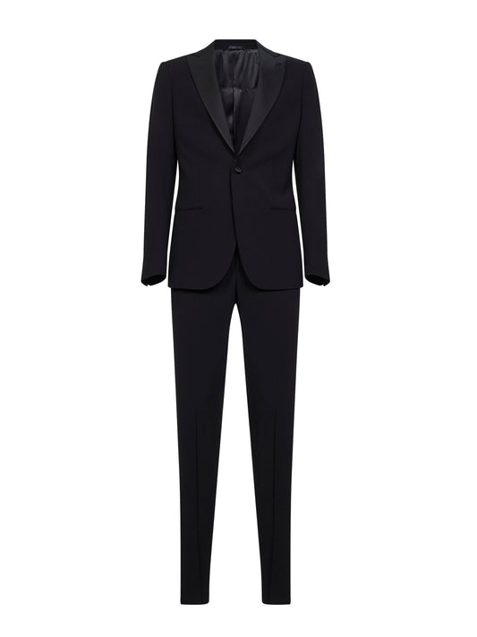 Black virgin wool crepe tuxedo suit