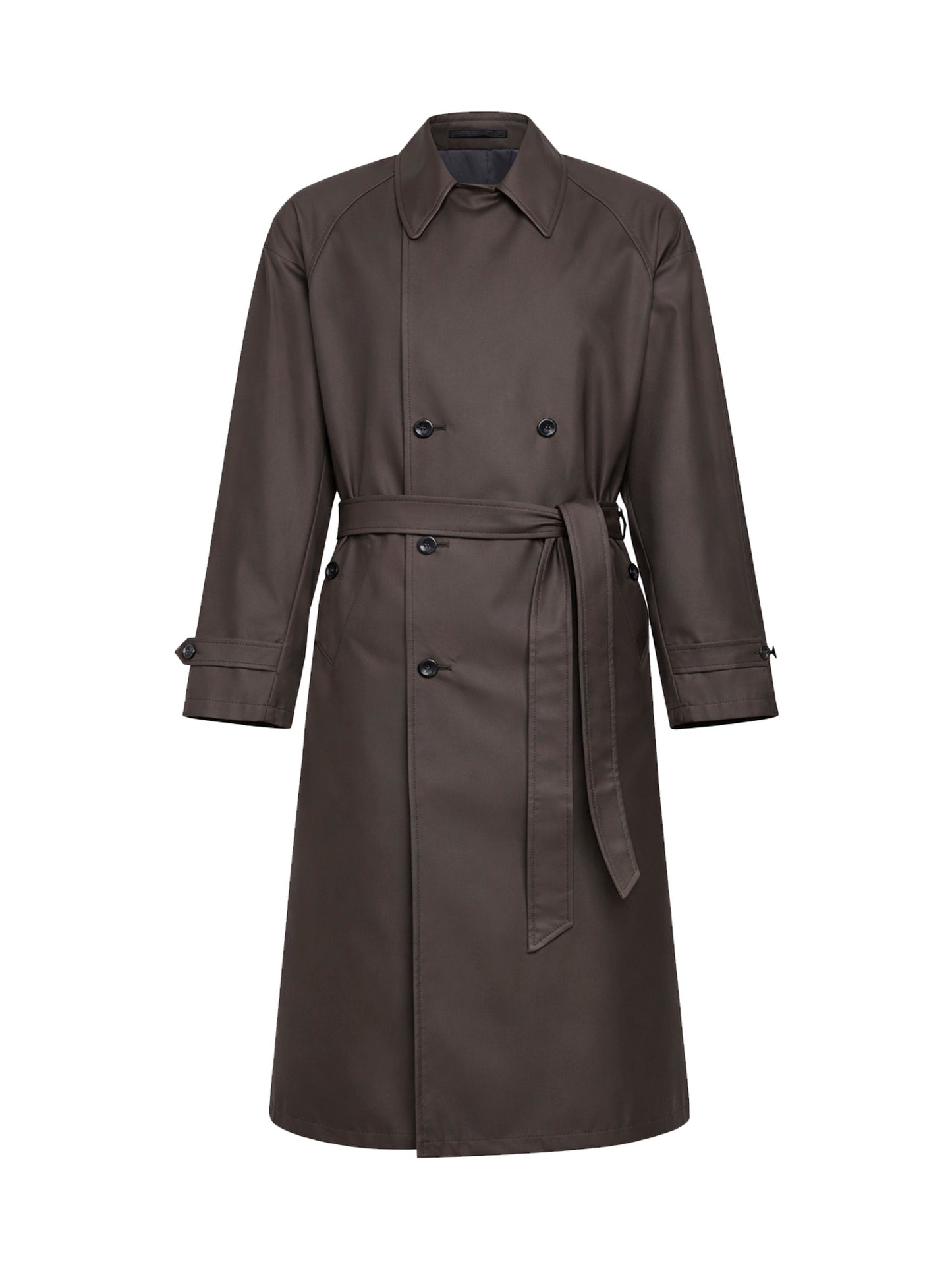 Trench doppiopetto in twill di misto seta marrone