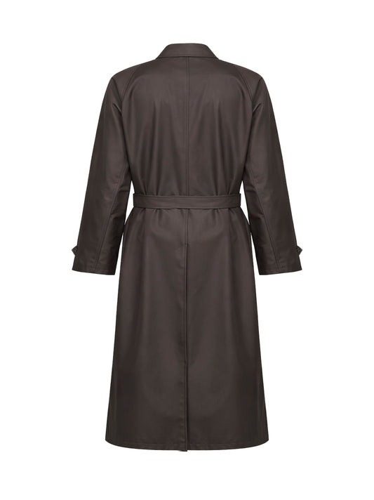 Brown silk blend twill double-breasted trench coat