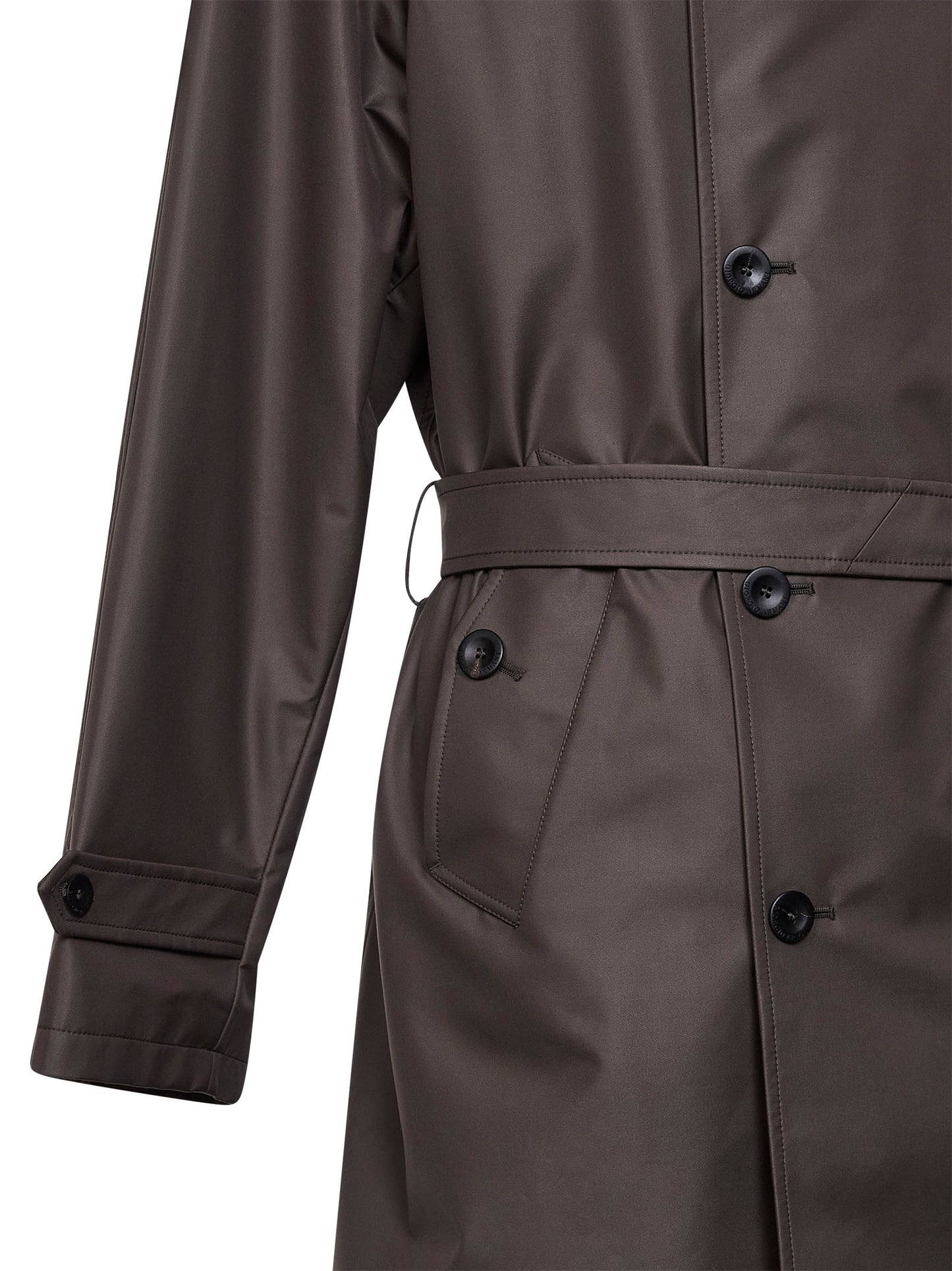 Trench doppiopetto in twill di misto seta marrone