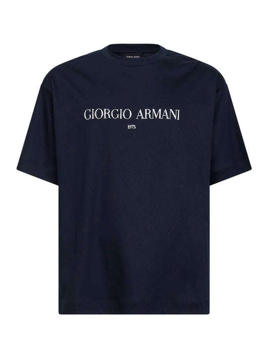T-shirt in jersey interlock di cotone blu navy