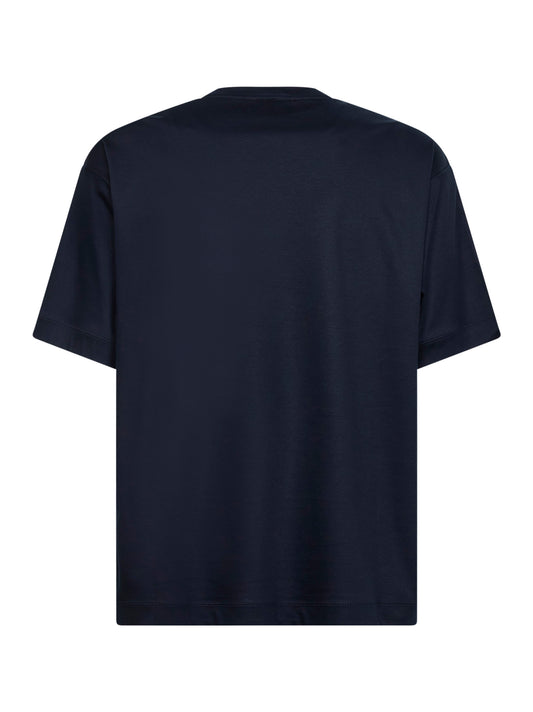 T-shirt in jersey interlock di cotone blu navy