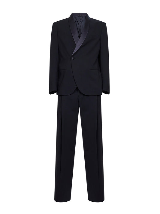 Dark navy wool crepe tuxedo suit